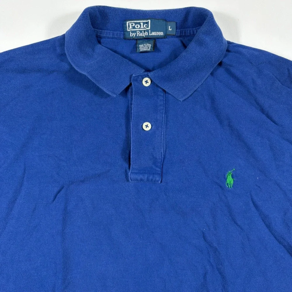 Polo Ralph Lauren Polo Shirt Mens Large Short Sleeve Pique Cotton Blue